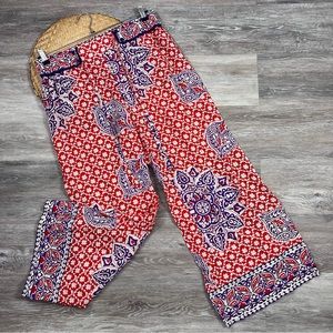 Anthropologie Red and Purple Wide Leg Pants